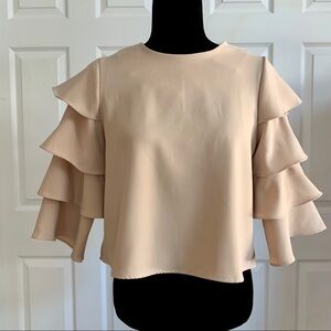 Lucky Leaves Blush Pink Tiered Sleeve Skimmer Top